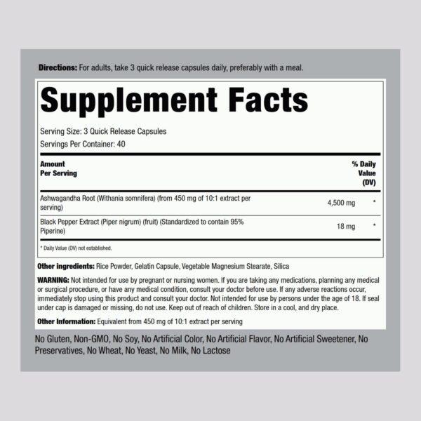 Version 1.0.0 Piping Rock suplemento ashwagandha 120 cápsulas vista superior