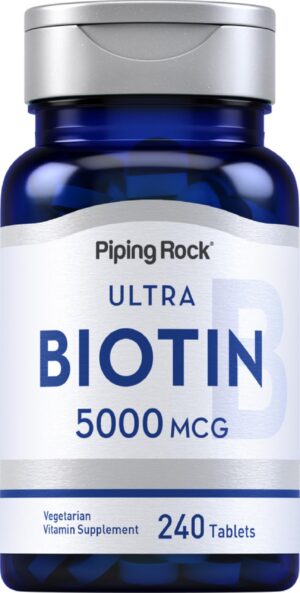 Piping Rock tabletas biotina 5000mcg paquete blanco