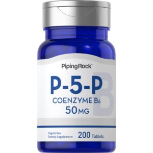 Frasco Piping Rock vitamina B6 P5P 50mg 200 tabletas vegetales