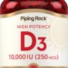 Botella de Piping Rock Vitamina D3 10000 UI 250 softgels