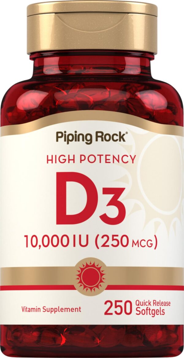 Botella de Piping Rock Vitamina D3 10000 UI 250 softgels
