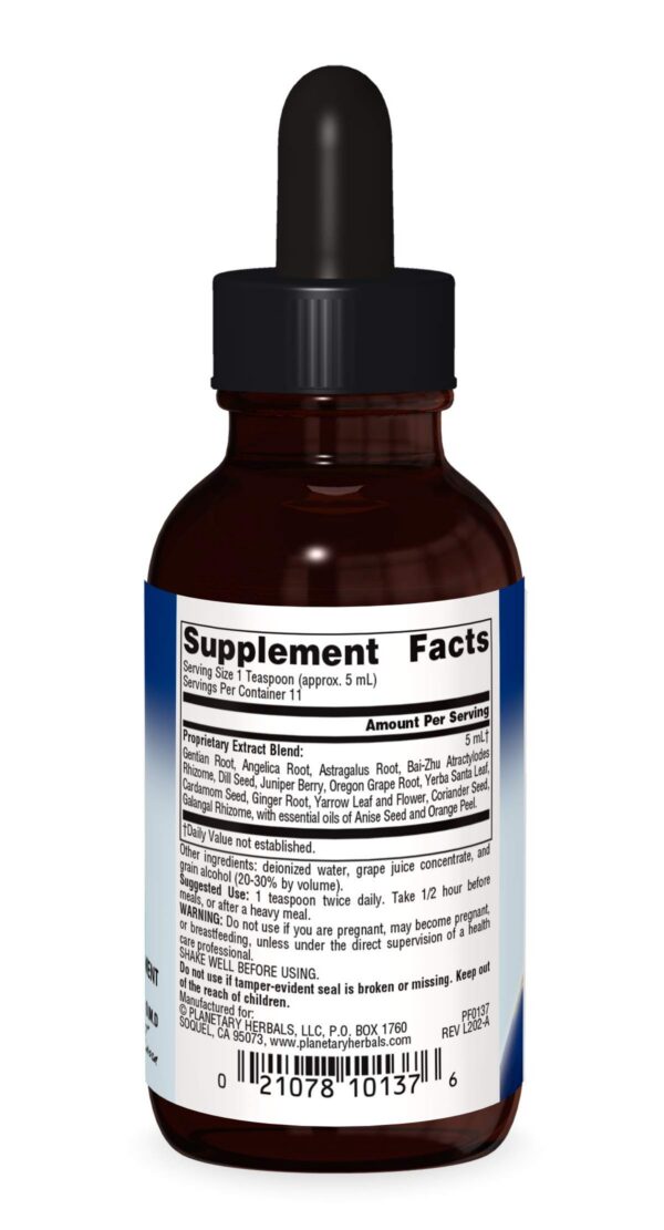 Etiqueta Planetary Herbals amargos digestivos de uva