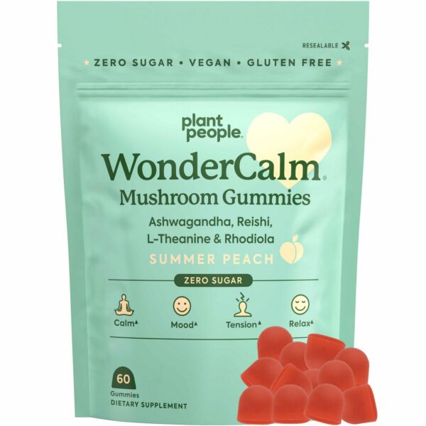Plant People WonderCalm gomitas naturales de ashwagandha y champiñón sabor durazno