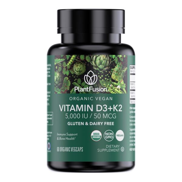 PlantFusion Vitamina D3 + K2 orgánica vegana frasco 60 cápsulas