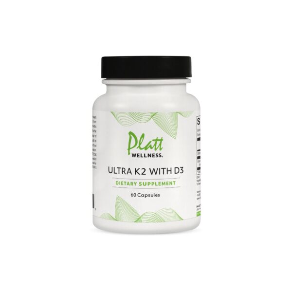 Frasco de Platt Wellness Ultra K2 MK-7 y D3 cápsulas