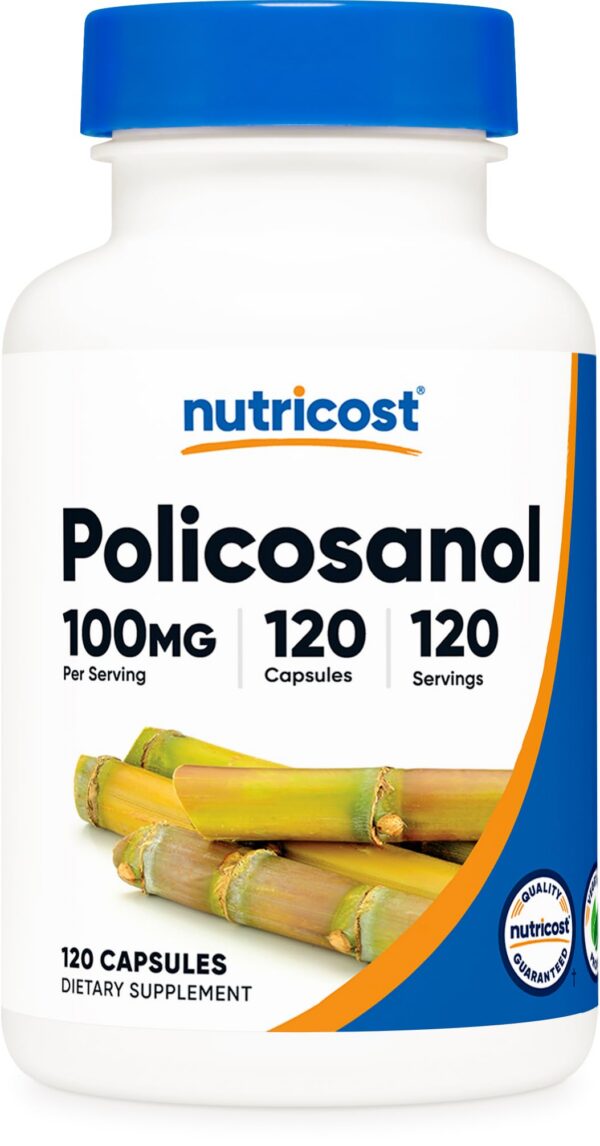 Botella de cápsulas de Policosanol Nutricost 100 mg sin gluten