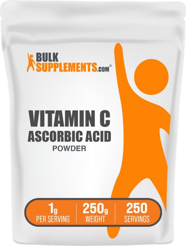 Polvo ácido ascórbico BulkSupplements frasco blanco 250 gramos