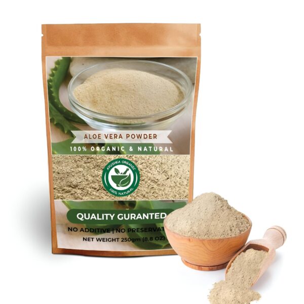 Polvo de aloe vera AYUSHKA ORGANIC envase frontal