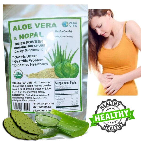 Polvo de Aloe Vera y Nopal para salud digestiva natural