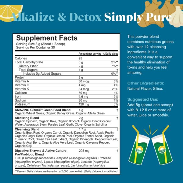 Polvo Amazing Grass paquete 30 porciones para alcalinizar y detox