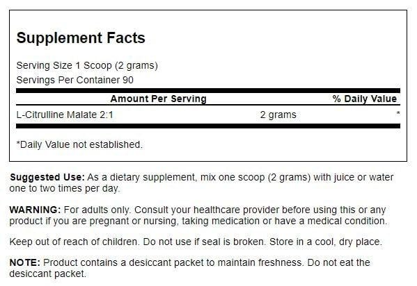 Version 1.0.0 Polvo de aminoácido L-Citrulina Malato Swanson en empaque