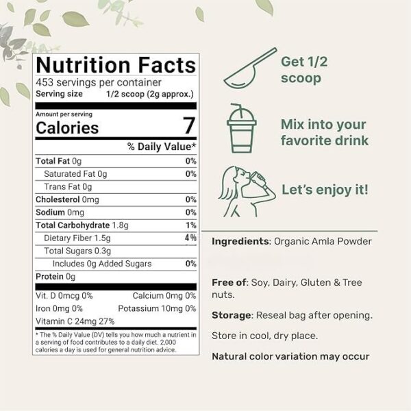 Etiqueta de ingredientes en bolsa de amla