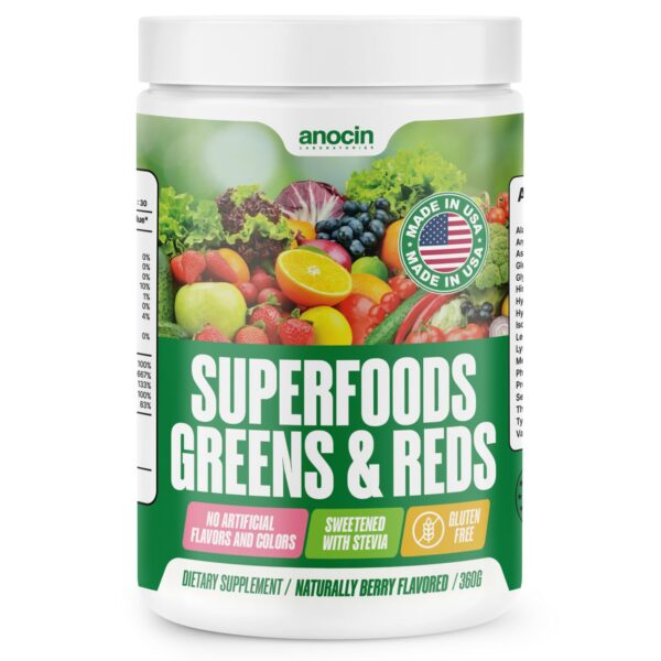 Polvo anocin Superfood Greens con prebióticos y chlorella