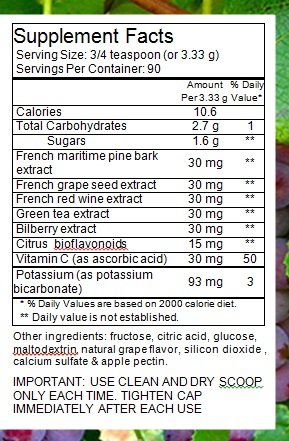Version 1.0.0 Polvo antioxidante OPC francés FrenchGlory para 90 porciones