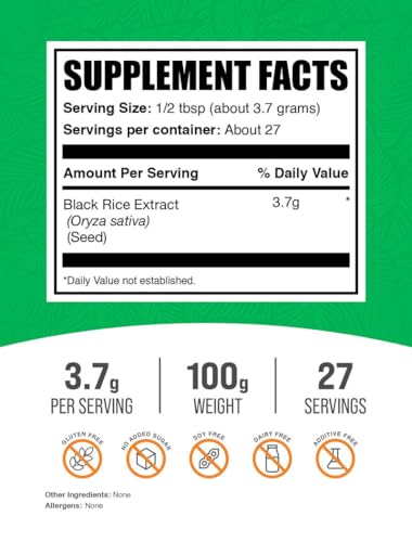 Polvo de arroz negro BulkSupplements en cucharada