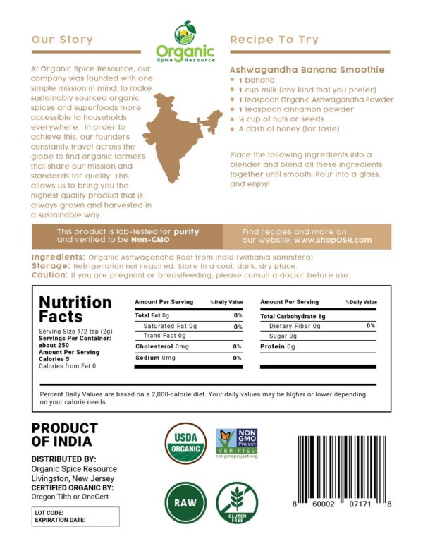 Polvo de Ashwagandha adaptógeno natural para equilibrio