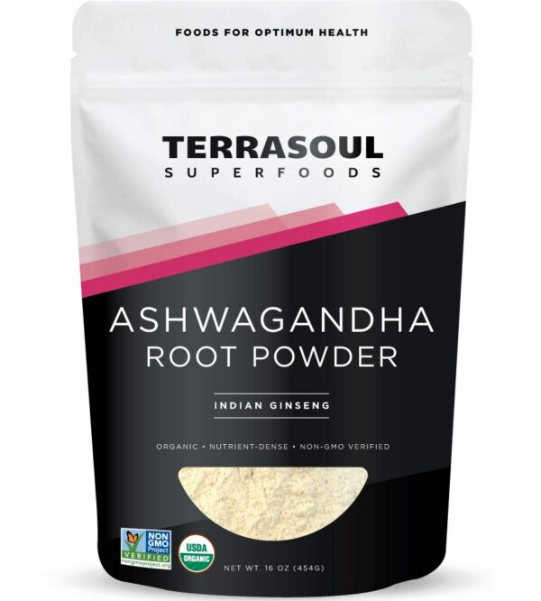 Polvo ashwagandha orgánico Terrasoul Superfoods bolsa 16 onzas
