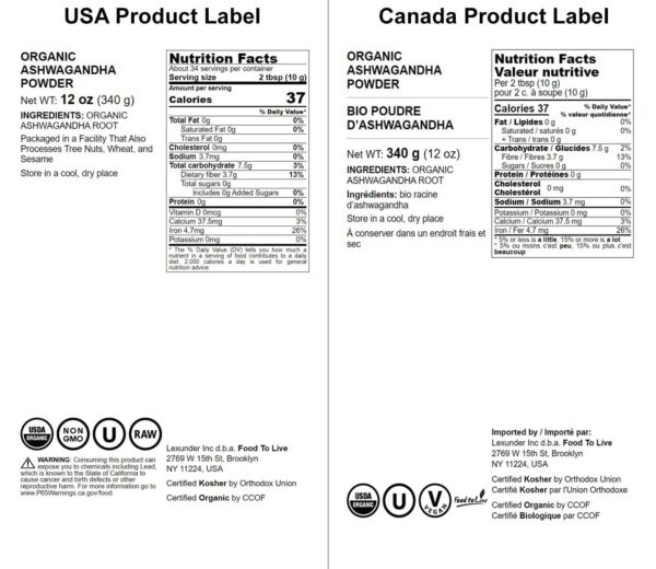 Polvo Ashwagandha vegano y crudo marca Food to Live