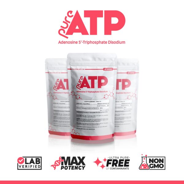 Polvo ATP BulkStimulants sobre mesa blanco
