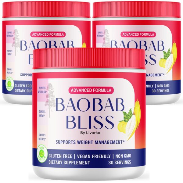 Polvo Baobab Bliss orgánico suplemento fibra natural paquete 3