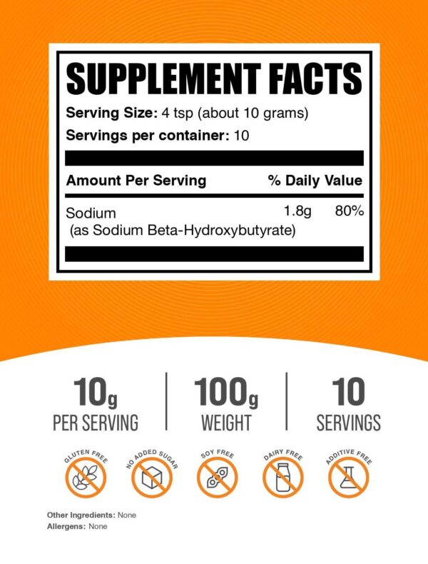 Version 1.0.0 Polvo de beta-hidroxibutirato BulkSupplements sin sabor y libre de gluten