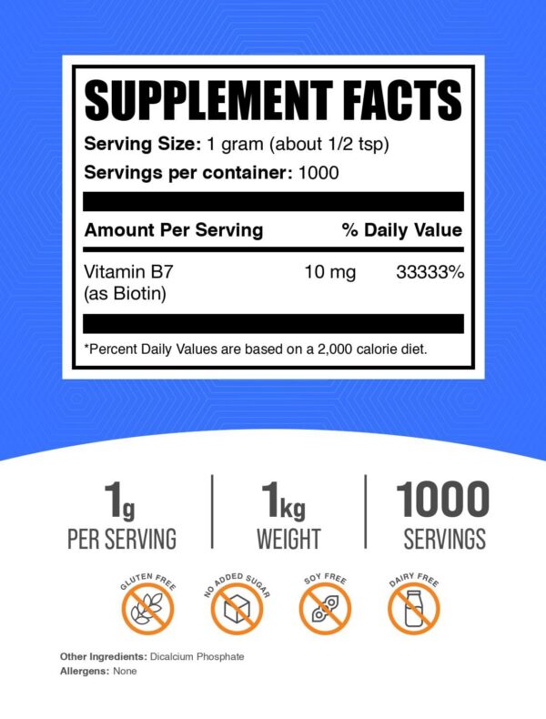 Version 1.0.0 Polvo biotina BulkSupplements para cabello piel y uñas