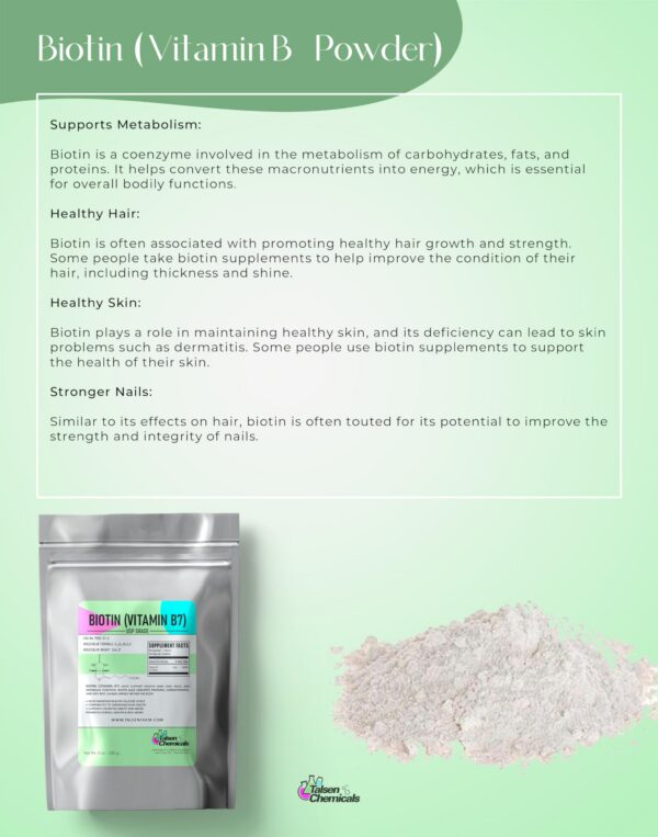 Frasco polvo biotina vitamina b7 Talsen Chemicals