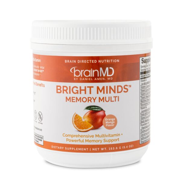 Version 1.0.0 Polvo BrainMD Bright Minds sabor naranja mango presentación 5.4 oz