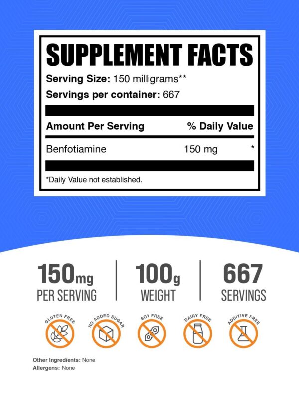 Polvo BulkSupplements Benfotiamina suplemento tiamina b1 150mg