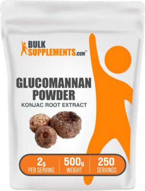 Polvo BulkSupplements glucomanano raíz de konjac envase frontal