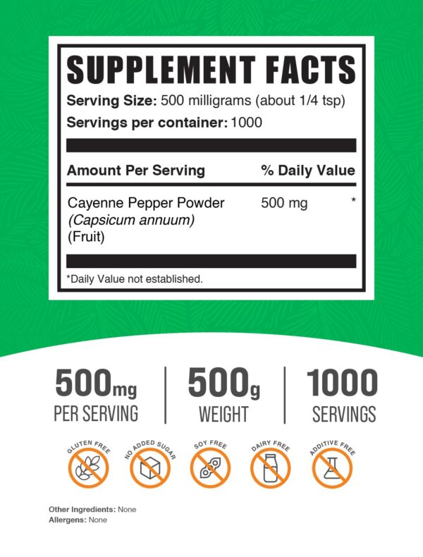 Polvo BulkSupplements pimienta cayena cápsulas capsaicina