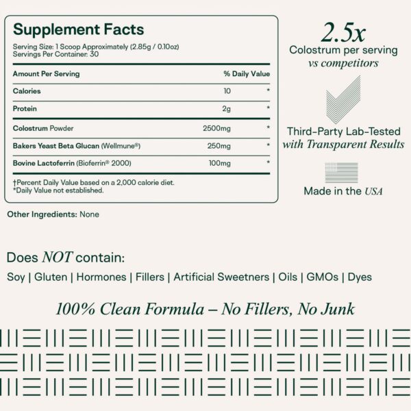 Version 1.0.0 Polvo de calostro bio-disponible para salud intestinal
