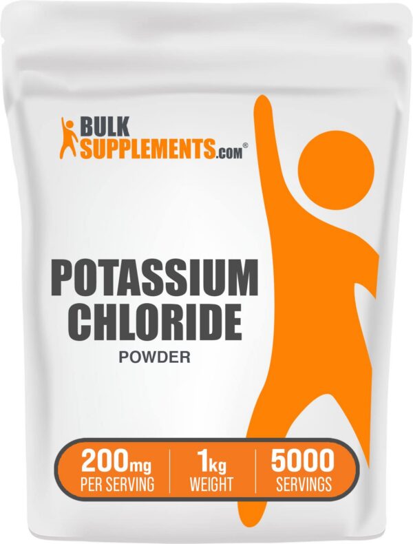 Polvo de cloruro de potasio BulkSupplements en envase de 1 kilogramo