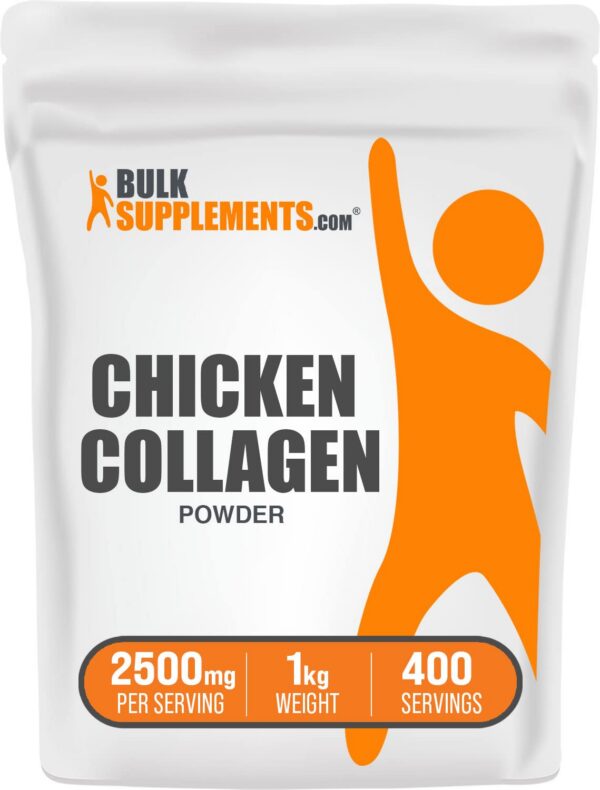 Polvo de colágeno de pollo BulkSupplements 1kg en envase