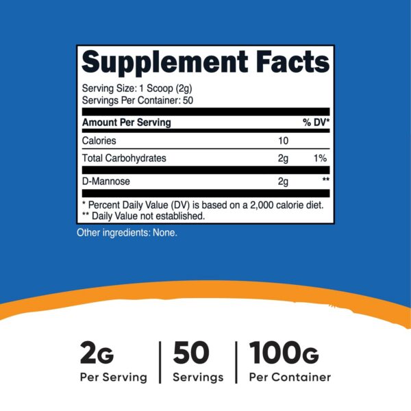 Botella de Polvo de D-Mannosa mostrando etiqueta