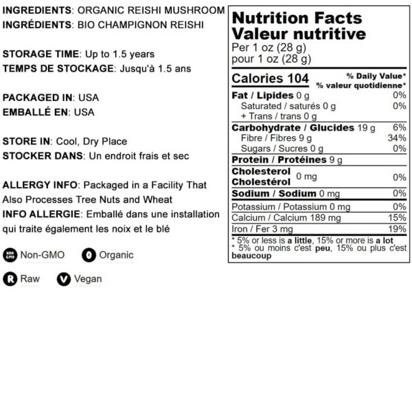 Polvo de hongo Reishi vegano Food to Live sin GMO natural