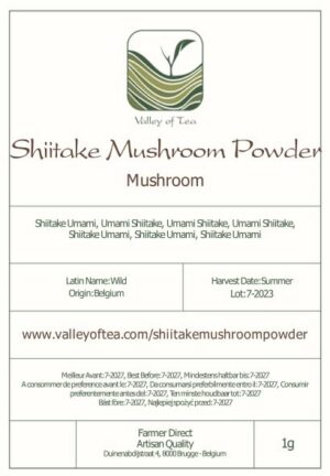 Polvo de hongo Shiitake orgánico en empaque Valley of Tea