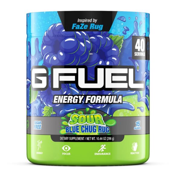 Polvo energético G Fuel sabor frambuesa azul ácida Faze Rug