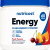Polvo energético Nutricost Fruit Punch paquete frontal 300g