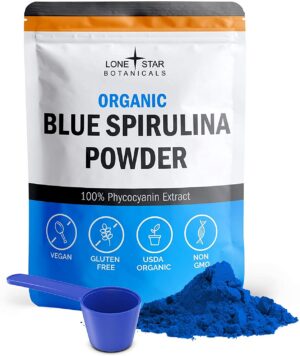 Polvo de espirulina azul orgánica en envase Lone Star Botanicals