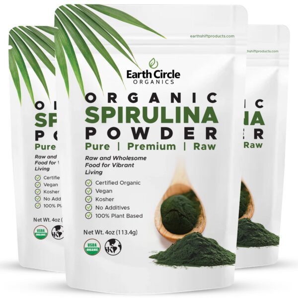 Polvo de espirulina Earth Circle Organics en paquete resellable
