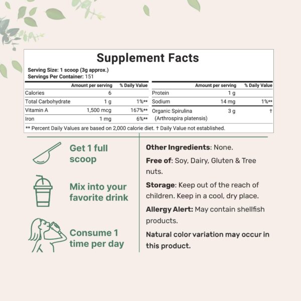 Polvo de espirulina Micro Ingredients en cuchara