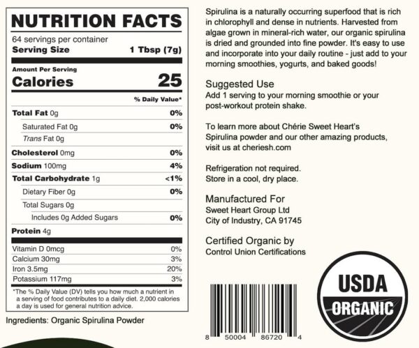 Polvo de espirulina orgánico para batidos y jugos