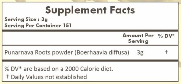 Polvo estimulante de eliminación de líquidos Punarnava 454g