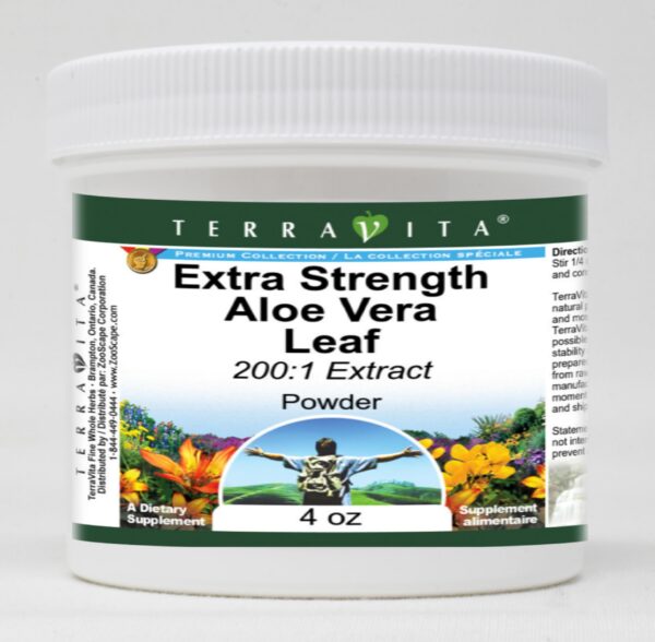 Polvo extracto aloe vera 200 a 1 Terravita 4 oz frente