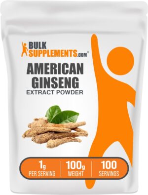 Polvo de extracto de ginseng americano BulkSupplements frasco