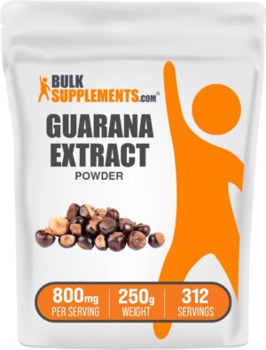 Polvo extracto de guaraná natural BulkSupplements 250g sin gluten
