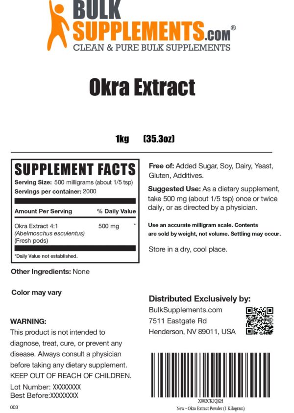 Version 1.0.0 Polvo extracto okra rico en antioxidantes y vitaminas BulkSupplements
