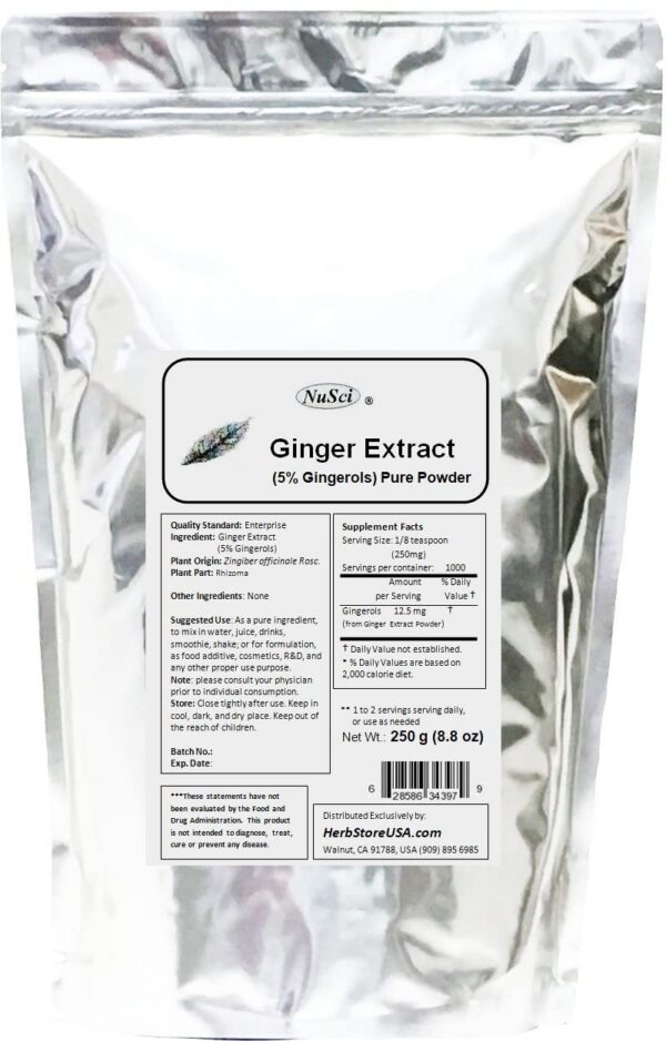 Polvo extracto raíz jengibre NuSci 250g estandarizado 5% gingeroles
