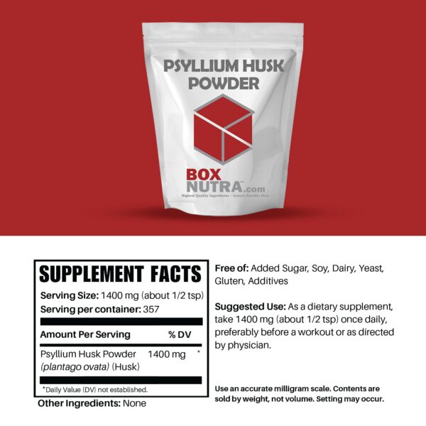 Polvo de fibra psyllium BoxNutra para regularidad intestinal 500 g